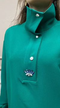 Missemramiss B3605 Yeşil Yüksek Yaka Taşlı Bluz
