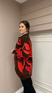 Missemramiss C3613 Kahve-Turuncu Çelik Örme Hırka