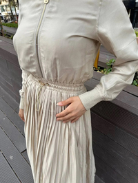 Missemramiss E4332 Bej Floş Pliseli Elbise