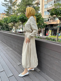 Missemramiss E4332 Bej Floş Pliseli Elbise
