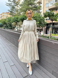 Missemramiss E4332 Bej Floş Pliseli Elbise