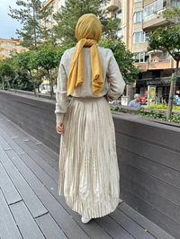 Missemramiss E4332 Bej Floş Pliseli Elbise