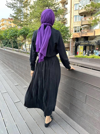 Missemramiss E4332 Siyah Floş Pliseli Elbise