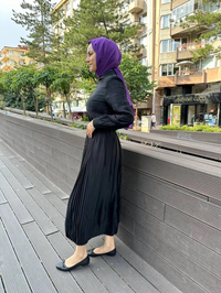 Missemramiss E4332 Siyah Floş Pliseli Elbise