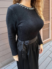 Missemramiss E4658 Siyah Triko Garni Taşlı Elbise