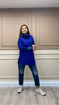 Missemramiss G3652 Saks Yüksek Yaka Gömlek