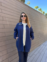 Missemramiss H4588 Lacivert Taş İşlemeli Triko Hırka