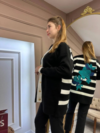 Missemramiss H4590 Siyah Modello Çizgili Triko Hırka