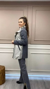 Missemramiss K3676 Gri Deri Garni Kaşe Kap