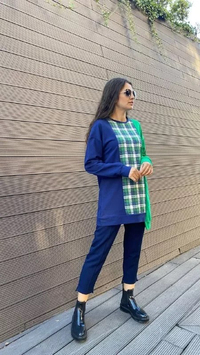 Missemramiss S3710 Lacivert-Benetton Önü Kareli Sweat