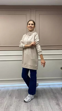 Missemramiss S3711 Bej Omzu Taşlı Sweat