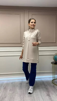 Missemramiss S3711 Bej Omzu Taşlı Sweat