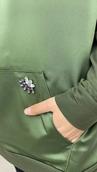 Missemramiss S3712 Haki İpek Saten İşli Sweat