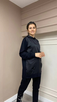 Missemramiss S3712 Siyah İpek Saten İşli Sweat