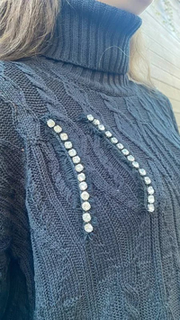 Missemramiss T3733 Siyah Yırtmaçlı Balıkçı Yaka Kazak