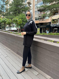 Missemramiss T4466 Siyah Palmiye Detaylı Takım
