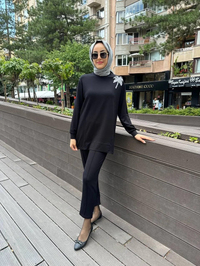 Missemramiss T4466 Siyah Palmiye Detaylı Takım