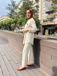 Missemramiss T4473 Bej İpek Pamuk Takım
