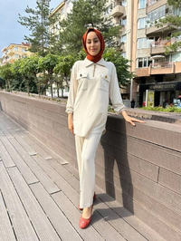 Missemramiss T4473 Bej İpek Pamuk Takım