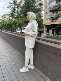 Missemramiss T4480 Bej İpek Pamuk Cep Detaylı Takım