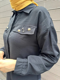 Missemramiss T4488 Siyah Taş Aksesuarlı Keten Takım