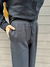 Missemramiss T4488 Siyah Taş Aksesuarlı Keten Takım