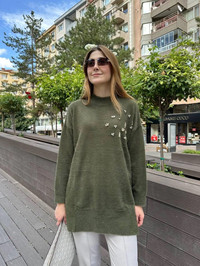 Missemramiss T4572 Haki Maglione Angora Kazak