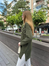 Missemramiss T4572 Haki Maglione Angora Kazak