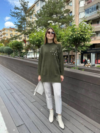 Missemramiss T4572 Haki Maglione Angora Kazak
