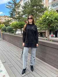 Missemramiss T4572 Siyah Maglione Angora Kazak