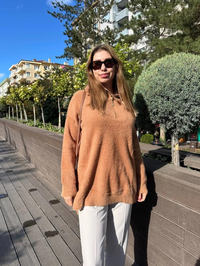 Missemramiss T4577 Camel Moderna Fermuarlı Kazak