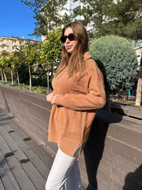 Missemramiss T4577 Camel Moderna Fermuarlı Kazak
