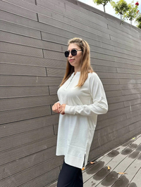 Missemramiss T4587 Ekru Live Fermuar Detaylı Triko Kazak