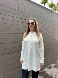 Missemramiss T4587 Ekru Live Fermuar Detaylı Triko Kazak
