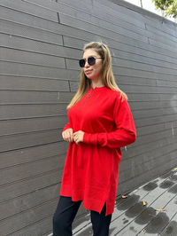 Missemramiss T4587 Kırmızı Live Fermuar Detaylı Triko Kazak