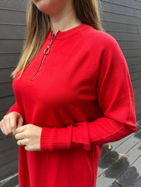 Missemramiss T4587 Kırmızı Live Fermuar Detaylı Triko Kazak