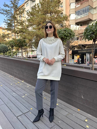 Missemramiss T4609 Ekru Bright Taşlı Tunik