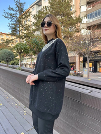Missemramiss T4609 Siyah Bright Taşlı Tunik