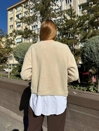 Missemramiss T4653 Bej Pullu Gömlek Garni Angora Tunik