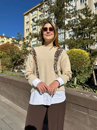 Missemramiss T4653 Bej Pullu Gömlek Garni Angora Tunik