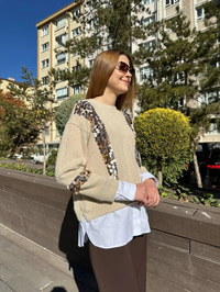 Missemramiss T4653 Bej Pullu Gömlek Garni Angora Tunik