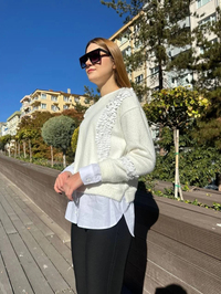 Missemramiss T4653 Ekru Pullu Gömlek Garni Angora Tunik
