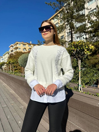 Missemramiss T4653 Ekru Pullu Gömlek Garni Angora Tunik