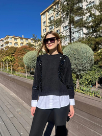 Missemramiss T4653 Siyah Pullu Gömlek Garni Angora Tunik