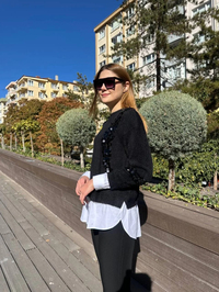 Missemramiss T4653 Siyah Pullu Gömlek Garni Angora Tunik