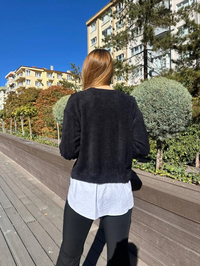 Missemramiss T4653 Siyah Pullu Gömlek Garni Angora Tunik