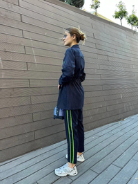 Missemramiss T4664 Lacivert Nakışlı Çizgili Takım