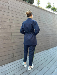Missemramiss T4664 Lacivert Nakışlı Çizgili Takım