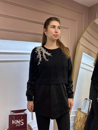 Missemramiss T4696 Siyah Molto Speciale Taşlı Sweatshirt