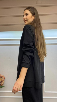 Misswhence 32021 Siyah Dikiş Detaylı Bluz